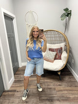 ROBBIE BLUE SHORT SLEEVE KNIT SWEATER TOP