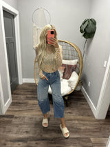 CARA MUSTARD FLORAL LONG SLEEVE MESH TOP