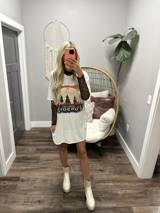 BLACK CONNECT THE DOTS MESH LONG SLEEVE TOP
