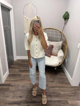 CHARLIE IVORY SHORT SLEEVE BUTTON UP CARDIGAN TOP