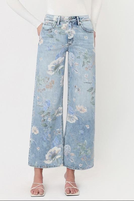 TIERA FLORAL PRINT HIGH RISE DENIM JEANS