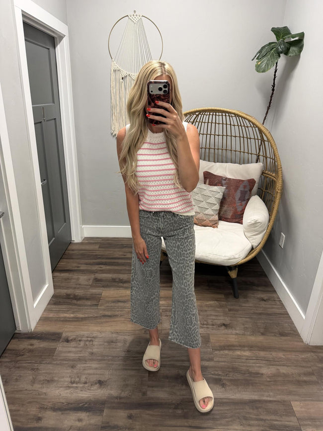 JAMIE PINK AND IVORY STRIPE SWEATER TANK
