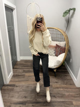 SANDRA CHAMPAGNE/CREAM STRIPE SWEATER TOP