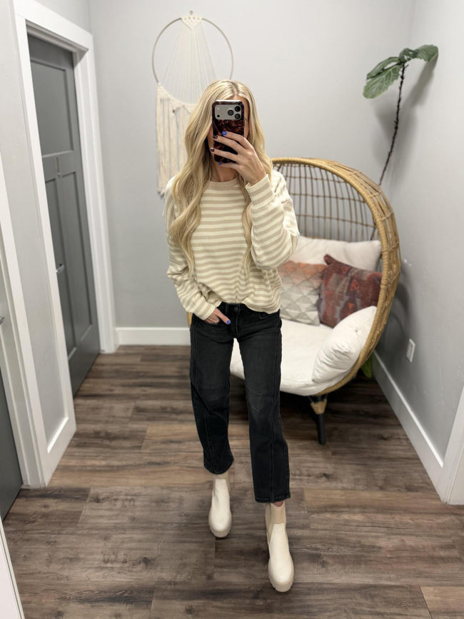 SANDRA CHAMPAGNE/CREAM STRIPE SWEATER TOP