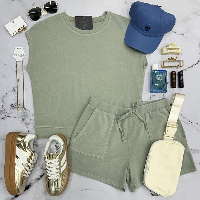 ASHLEY SAGE GREEN 2 PIECE SHORT SETS