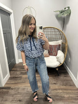 LINDEN NAVY FLORAL TIE FRONT BLOUSE