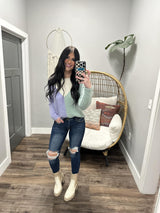 ALICIA MINT AND LAVENDER COLORBLOCK SWEATER TOP