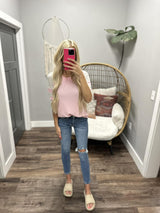 LIV PINK RIBBED LACE SHORT SLEEVE CONTRAST TOP