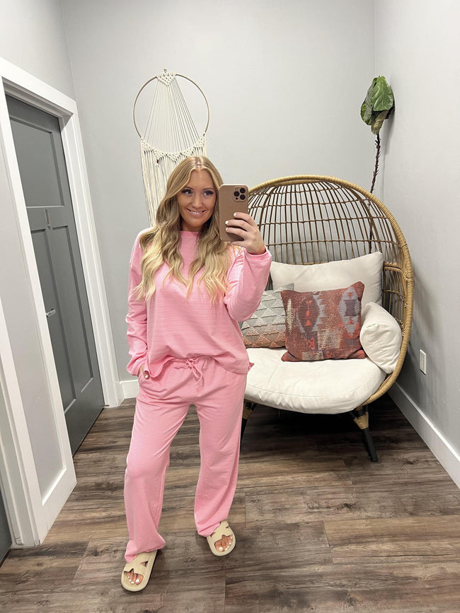 PRETTY IN PINK STRIPE SWEATPANTS