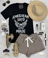 CAMDEN BROWN RUFFLE PLAID TIE FRONT SHORTS