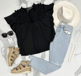 NOVA BLACK FLUTTER SLEEVE BLOUSE