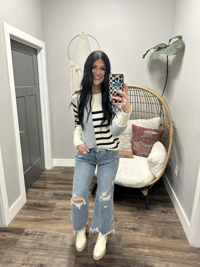 ESME NAVY KNIT STRIPE SWEATER TOP