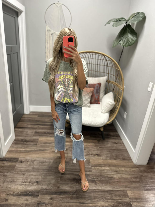 SAGE WASHED ROCK & ROLL GRAPHIC TEE