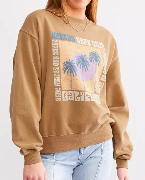 HURLEY TAN LOVELY DAY BOYFRIEND CREW SWEATER