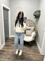 LOLA OLIVE ACCENT SHERPA 1/4 SWEATER TOP