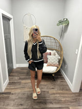 MYLIE BLACK VARISTY STRIPE TRACK SHORTS