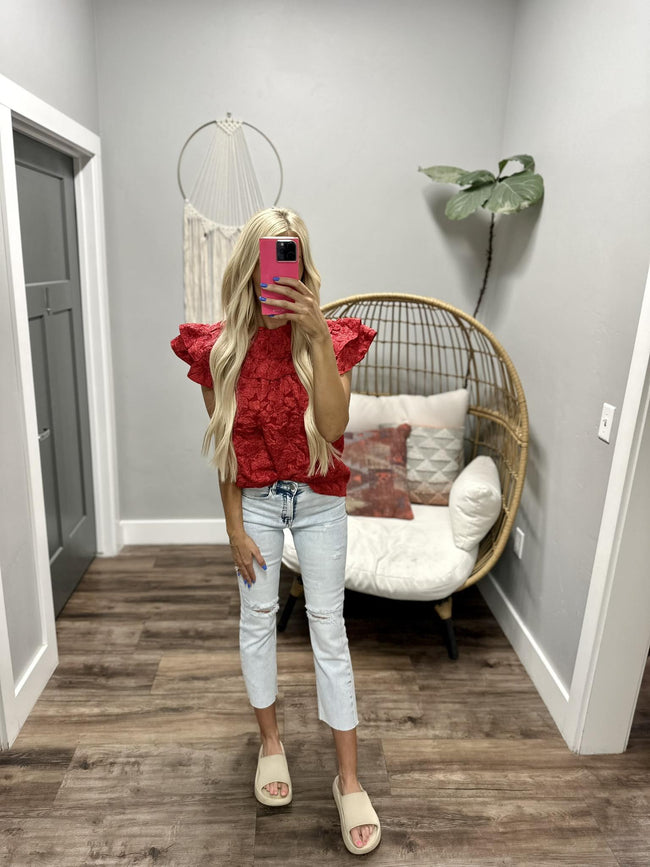 TAYLOR RED TEXTURE BLOUSE TOP