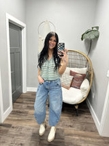 LILLIAN SEAFOAM STRIPE CARDIGAN SWEATER VEST TOP