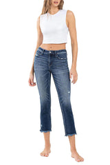 JANDIE MID RISE RAW HEM SLIM STRAIGHT JEANS