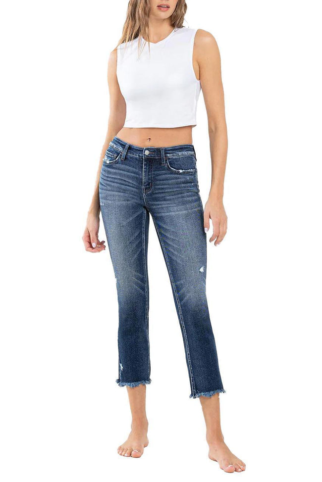 JANDIE MID RISE RAW HEM SLIM STRAIGHT JEANS