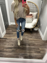 DOWN THE LINE MOCHA STRIPE TEE