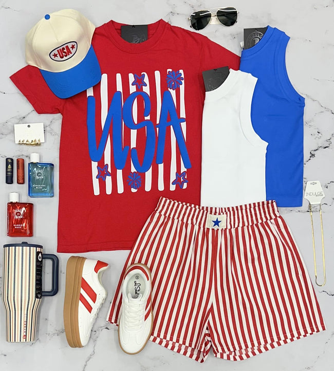 RED STRIPES STAR GRAPHIC TEE