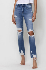 SLEEP AND DANCE DISTRESSED MID RISE DENIM