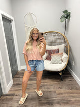 ERIN CORAL PEACH SHORT SLEEVE SWEATER TOP