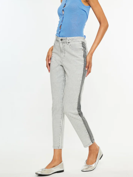 KRISTIN HIGH RISE STRIPE SLIM DENIM JEANS