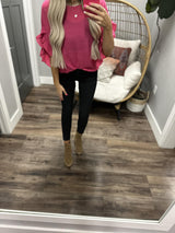 FUCHSIA FRILLED SLEEVE BLOUSE