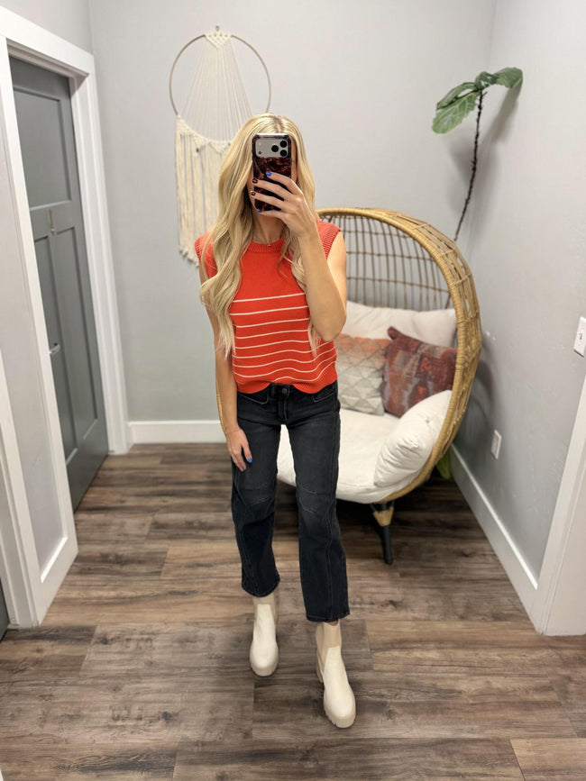 JENNY PAPAYA STRIPE KNIT SWEATER TANK