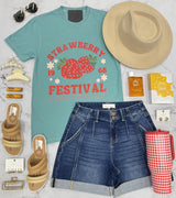 TEAL STRAWBERRY FESTIVAL GRAPHIC TEE