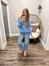 CAROLE BLUE SCALLOP STRIPE SWEATER TOP