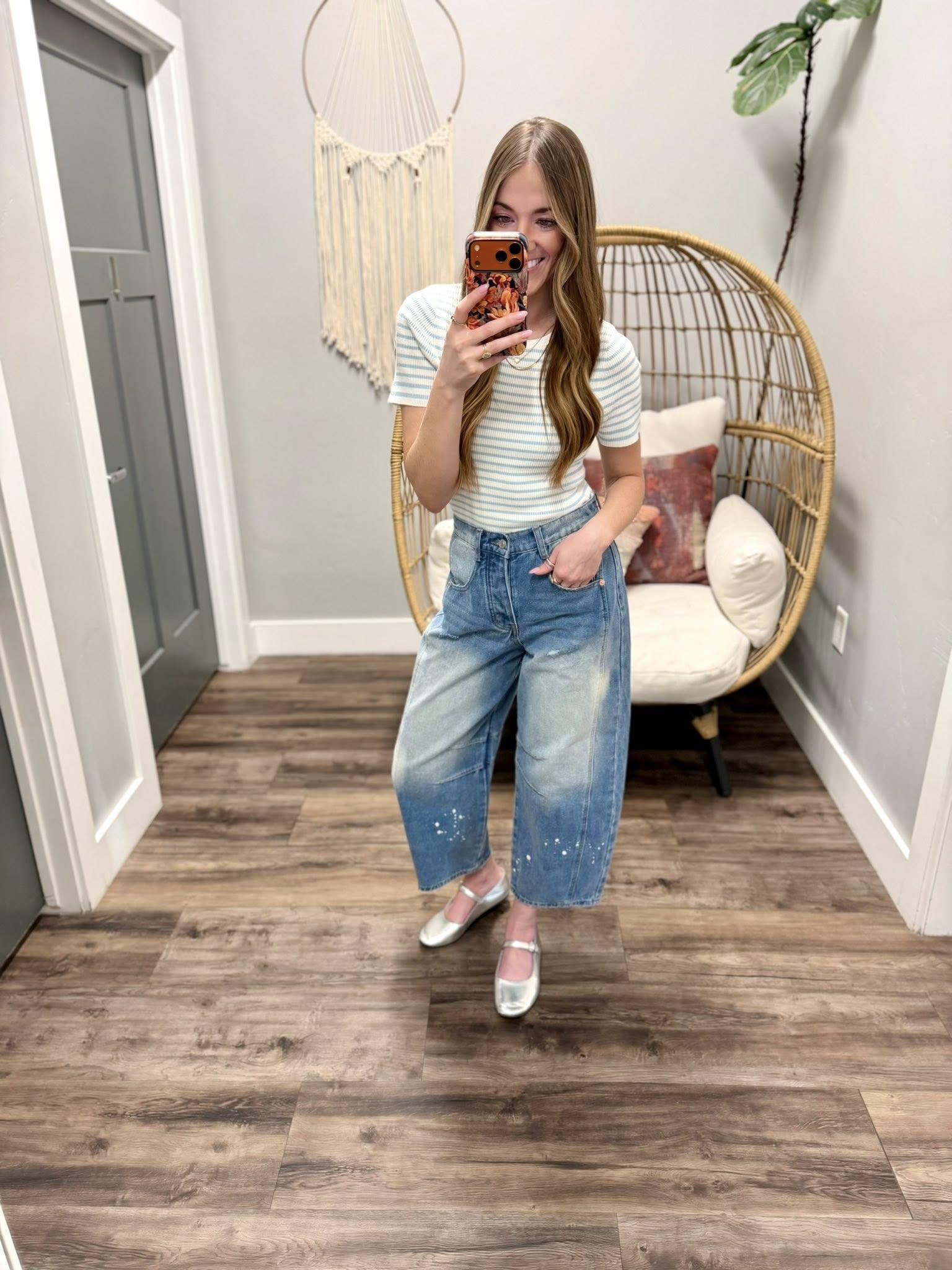 DONNA BLUE STRIPE SHORT TEE