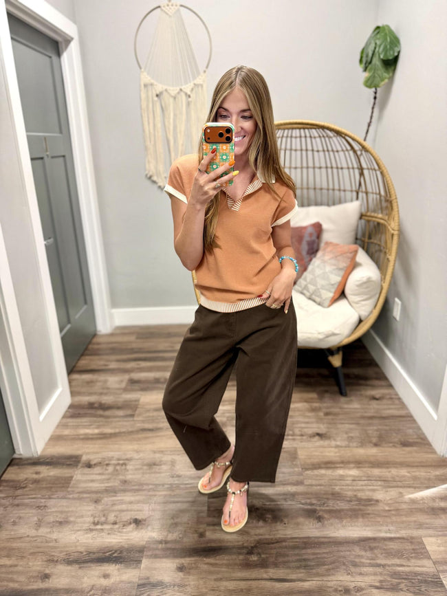 TARA LIGHT RUST SHORT SLEEVE COLLARED TOP