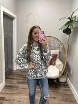 STACY HEATHER GREY FLORAL SWEATER TOP