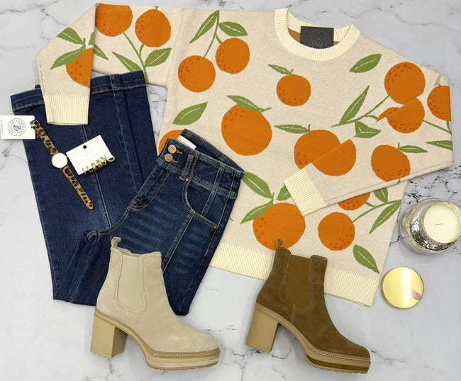 SANDY OATMEAL ORANGE KNIT SWEATER TOP