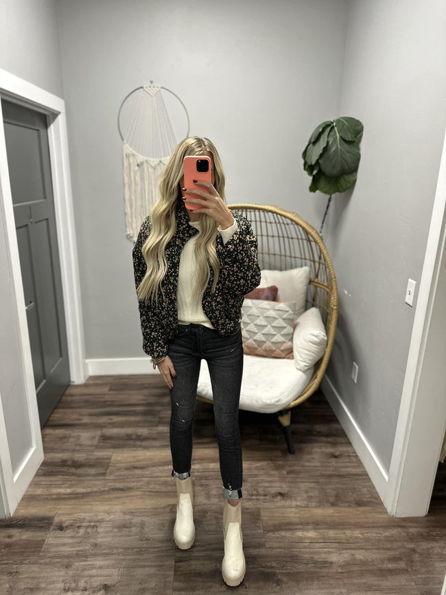 EDEN HUNTER GREEN MULTI FLORAL PUFFER JACKET