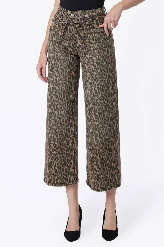 BECKY HIGH RISE TIE FRONT LEOPARD DENIM JEANS