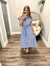 JANDI BLUE DENIM STRIPE MIDI DRESS