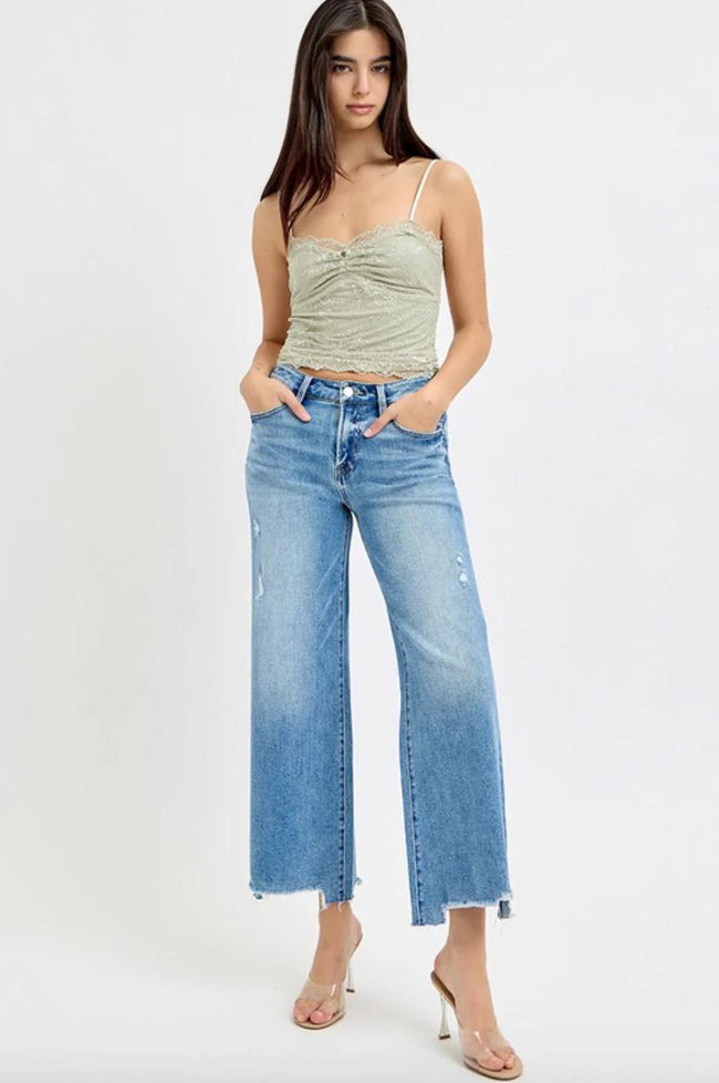 SANDY HIGH RISE CROP STEP HEM DENIM JEANS