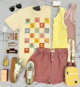 IVORY CHECKERED FLOWER STAMP TEE