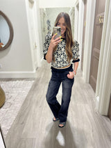 HENLEY ROSE TEXTURE PUFF SLEEVE BLOUSE