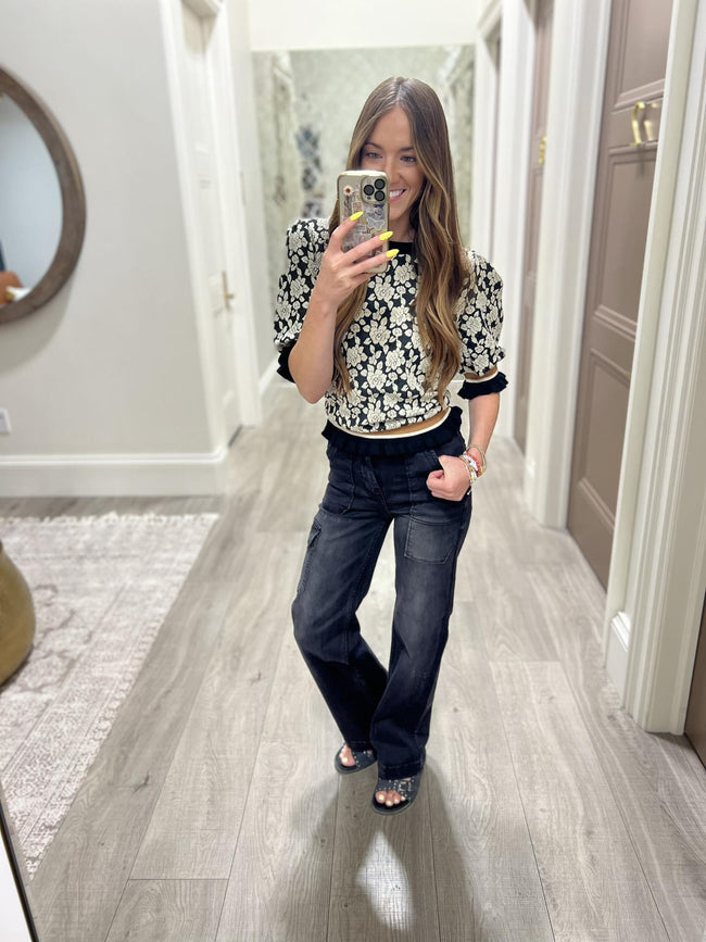 HENLEY ROSE TEXTURE PUFF SLEEVE BLOUSE
