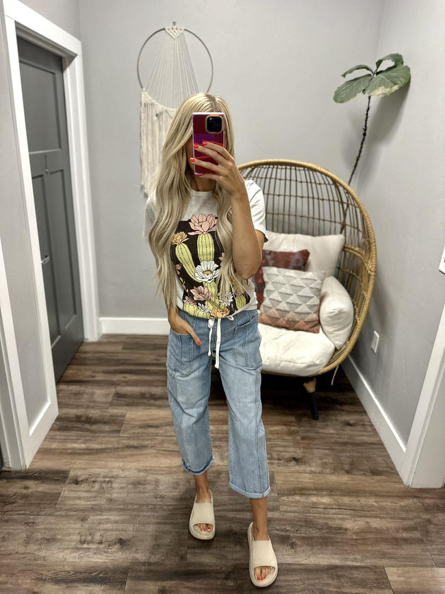 STONE WASHED FLORAL CACTUS GRAPHIC TEE