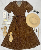 ELOISE CHOCOLATE DITSY FLORAL SMOCKED DRESS