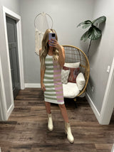 SPLIT PERSONALITY STRIPED RIBBED TANK DRESS