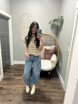 IVAN TAUPE STRIPE SHORT SLEEVE TOP