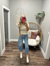 TAWNY KHAKI SHORT SLEEVE STRIPE SWEATER TOP