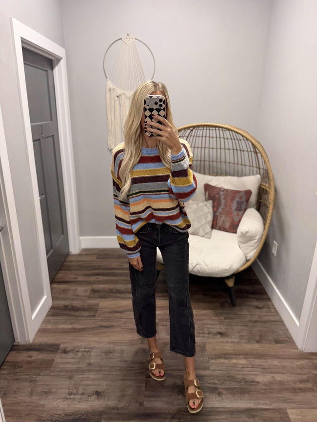 KAYCIA MULTI FALL STRIPE KNIT SWEATER TOP